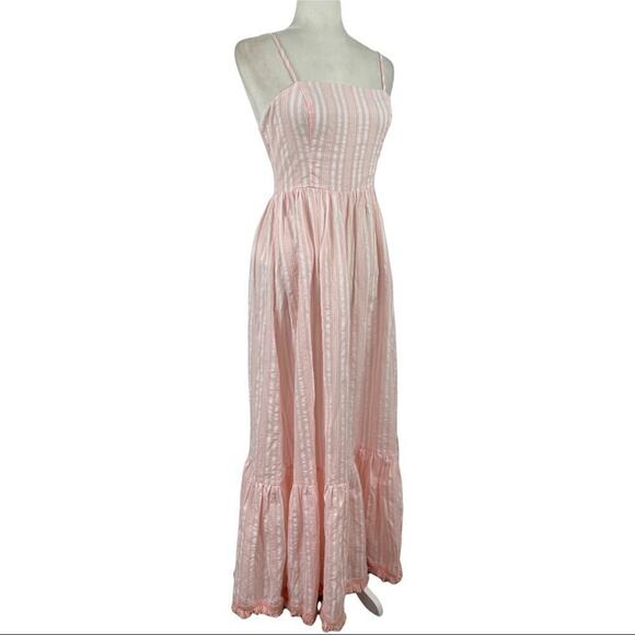 Aqua Pink Striped Maxi Sleeveless Spaghetti Straps Long Dress 100% Cotton Small - Picture 4 of 15